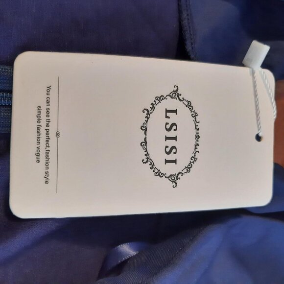 NEW ! Lsisi Long Sleeveless V Neck Evening Gown With A Split Dark Blue Size XL - Picture 8 of 8